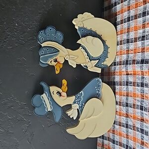Vintage Handmade Wooden Geese Goose Couple Love Birds Cottagecore Wall Decor